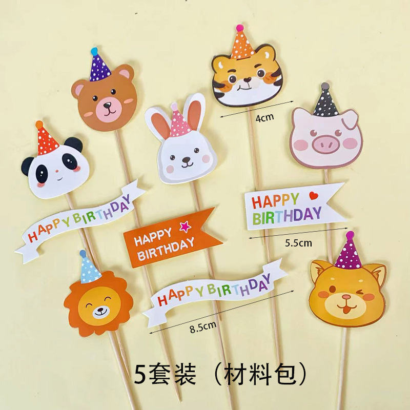 - Que cắm Happy birthday động vật nhỏ-Trang trí bánh sinh nhật bánh kem