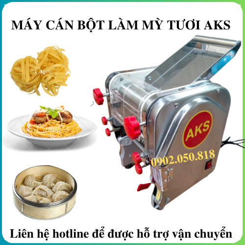 Máy Cán Bột Làm Mì Tươi Chạy Điện AKS Inox Bảo Hành 1 Năm Kích Thước Lô 15cm 16cm 18cm 20cm 22cm 24cm Bảo Hành 12 Tháng