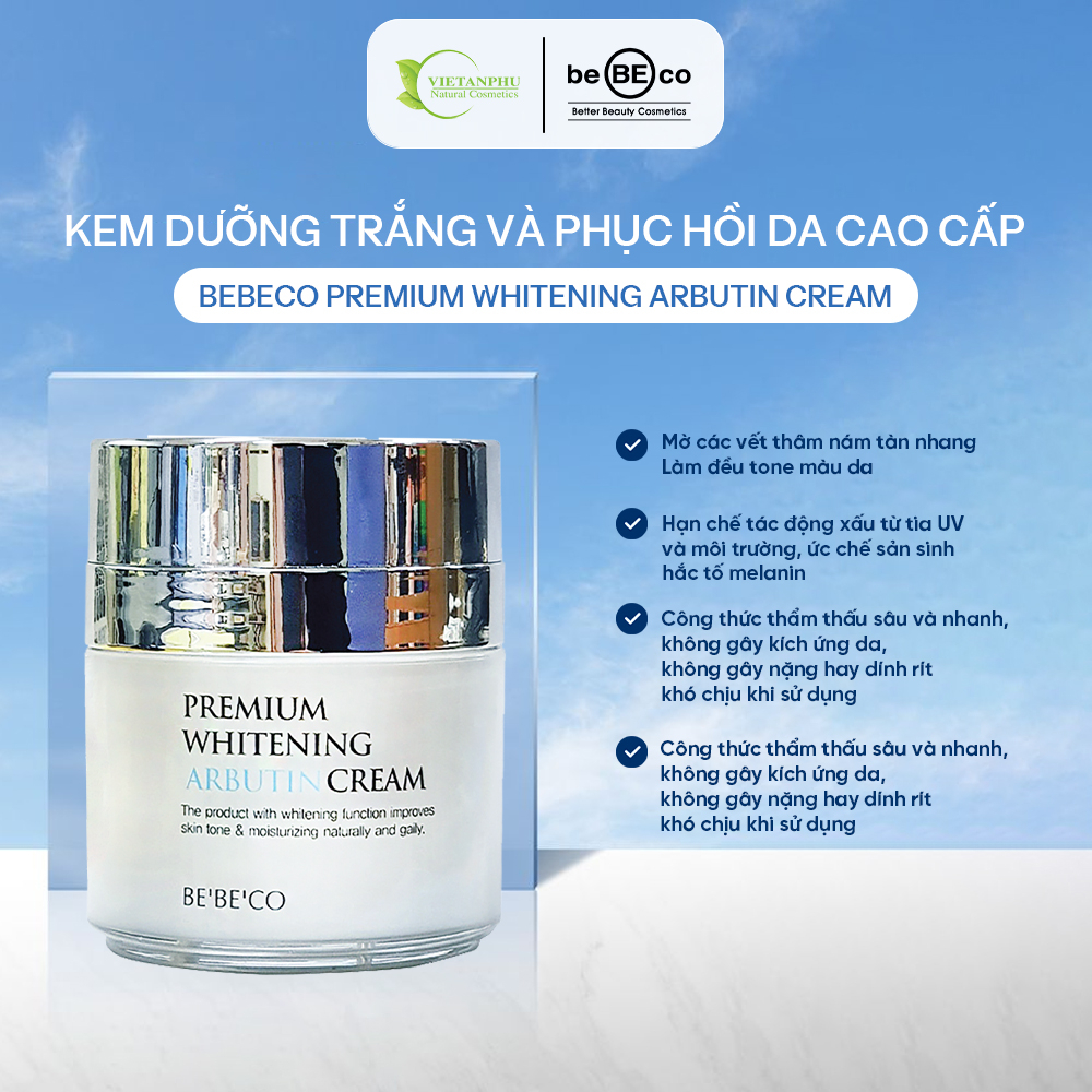 Kem trắng da tức thì và phục hồi da cao cấp ngăn chặn lão hóa, mờ vết thâm nám tàn nhang BEBECO Whitening Arbutin | BigBuy360 - bigbuy360.vn