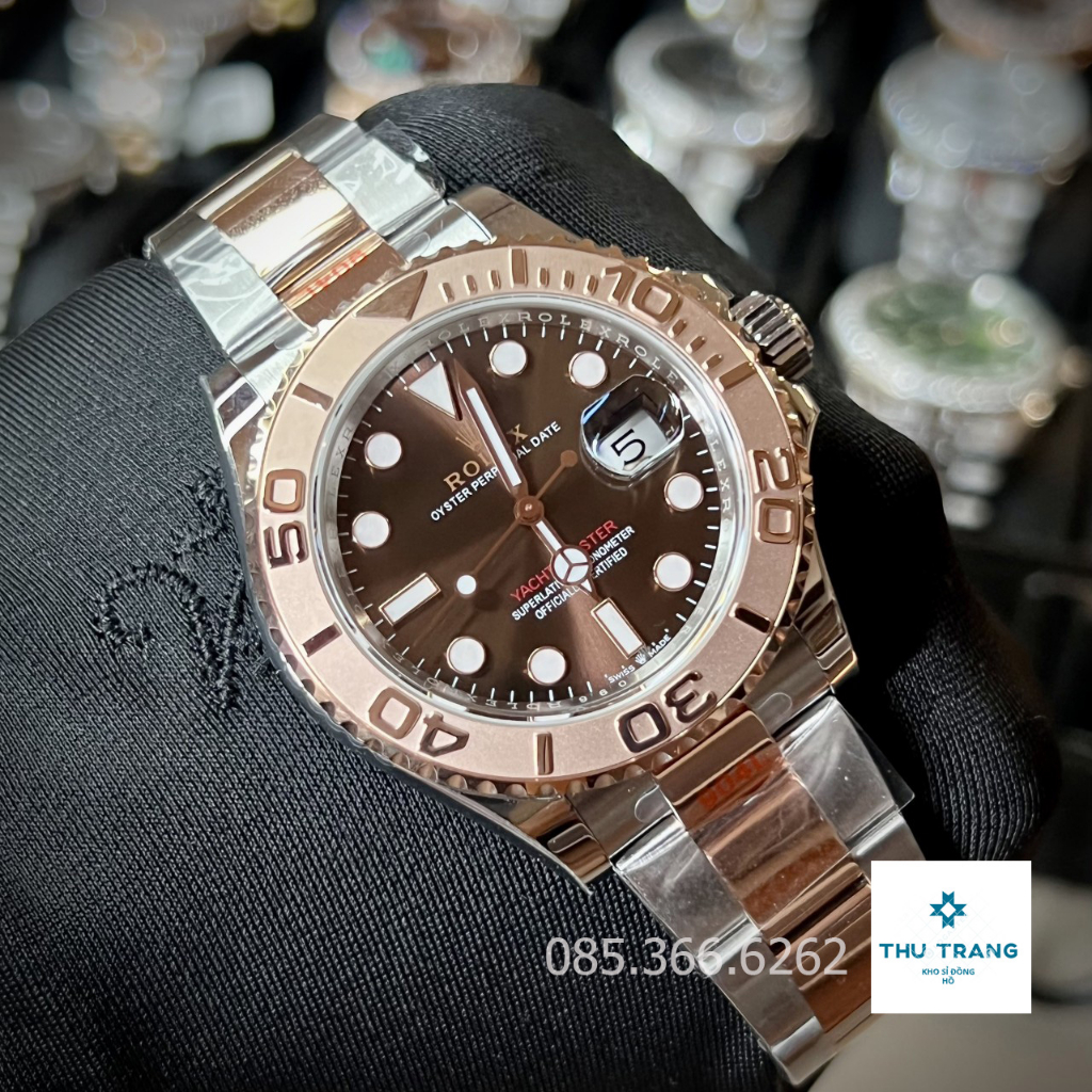 Đồng hồ Nam RoLex Đồng hồ cơ Automatic Yatch mặt xanh viền trắng dây thép trắng 3 chấu thể thao năng động size 40-41 mm