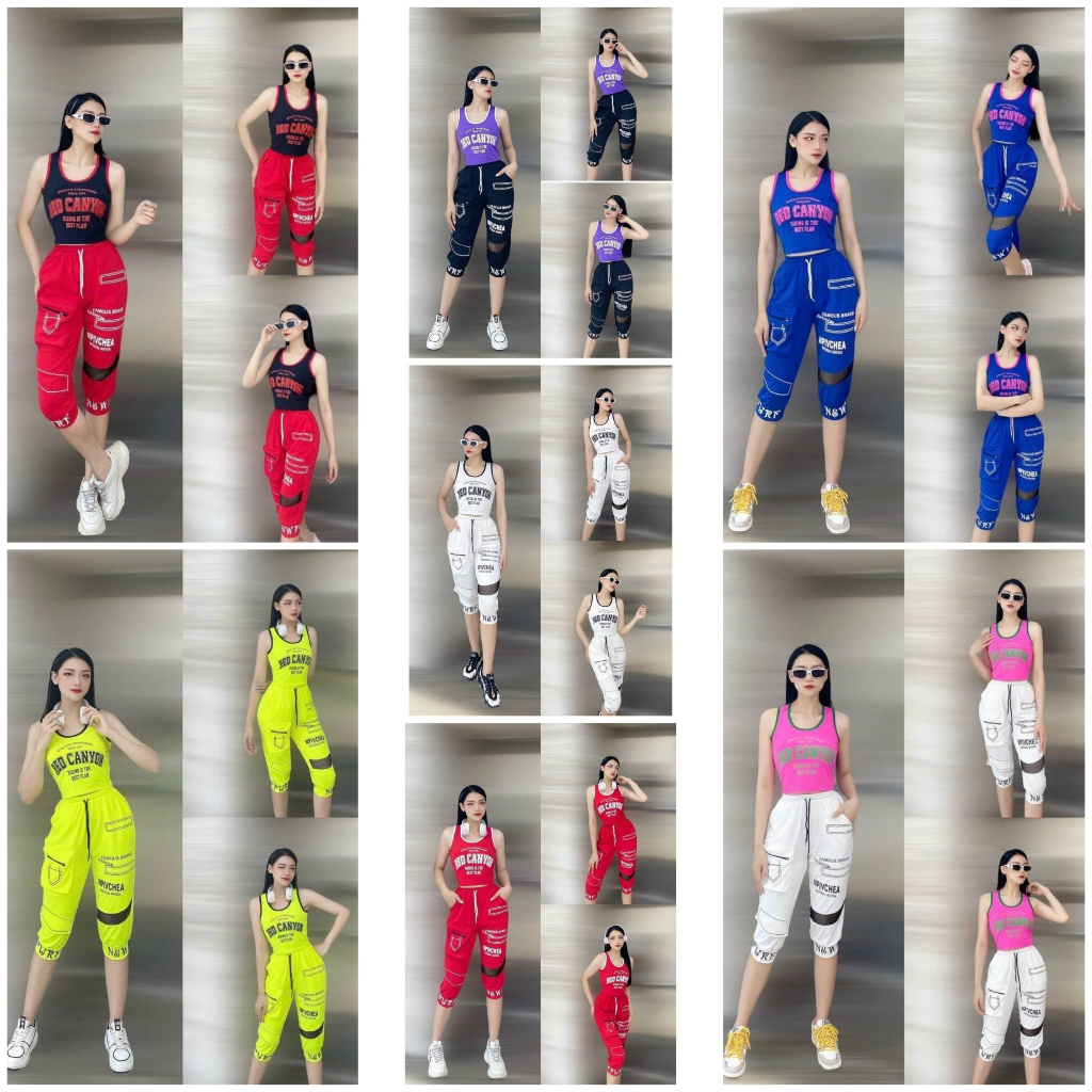 Set Bộ Mix Quần Lửng Jogger Và Áo Ba Lỗ Croptop Chữ Cực Đẹp (Đồ Tập Gym-Yoga Nữ)