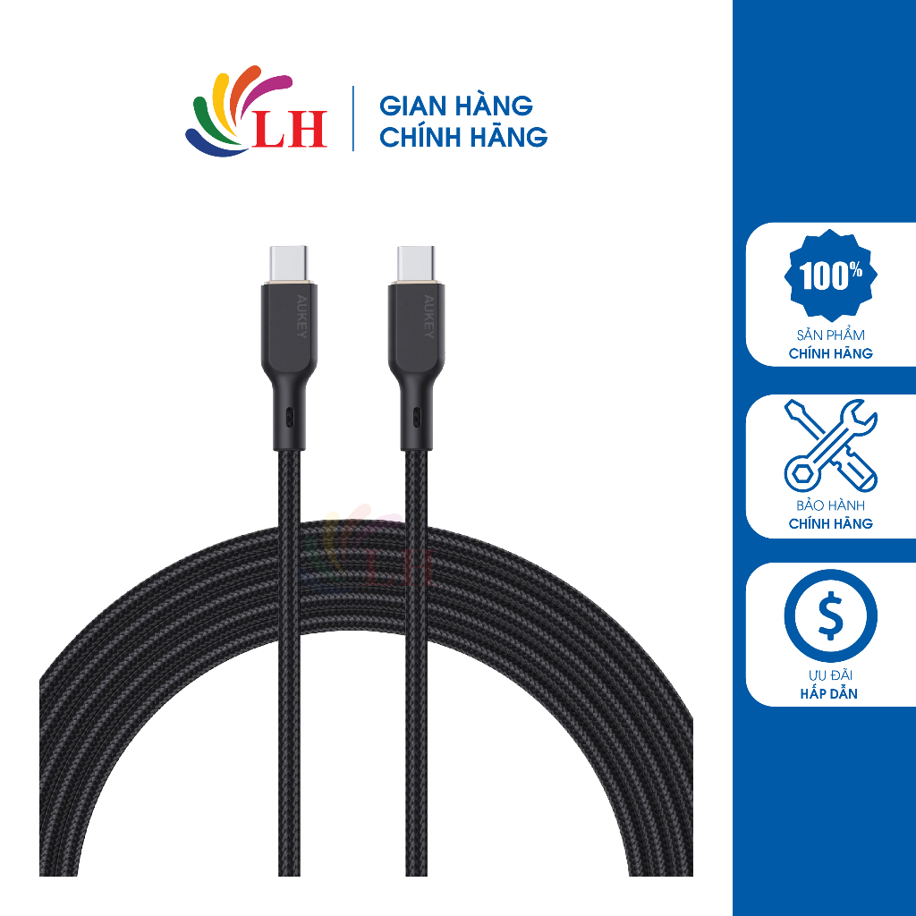 Cáp USB Type-C to Type-C Aukey Circlet Blink 100W 1m CB-KCC101/1.8m CB-KCC102 - Hàng chính hãng
