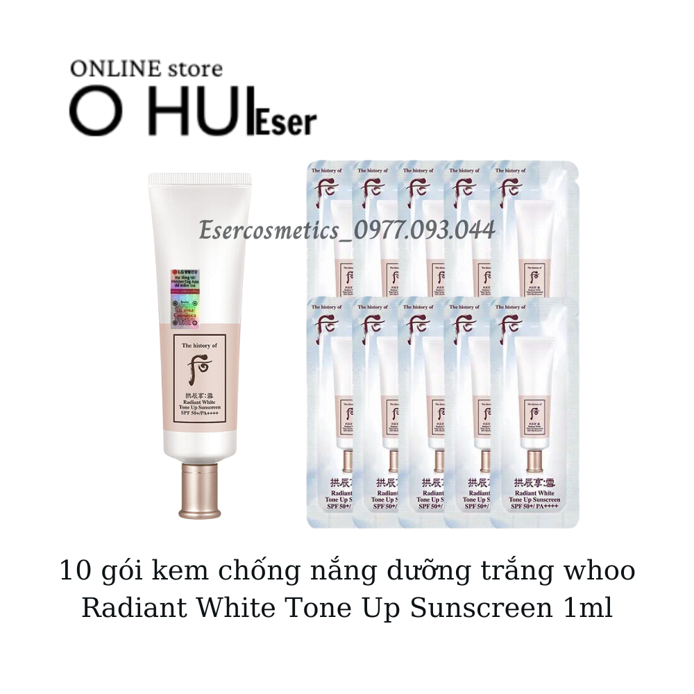 10 gói kem chống nắng dưỡng trắng whoo Radiant White Tone Up Sunscreen 1ml_esersample