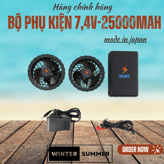 (BẢO HÀNH 1 NĂM) Bộ phụ kiện áo điều hòa Nhật Bản Pin 7.4V 25000mAh,quạt công suất mạnh kèm sạc,dây DC chống đứt