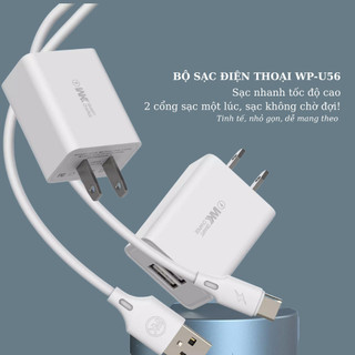 Bộ củ cáp sạc nhanh, củ sạc wekome wp-u56 sạc nhanh 2 cổng