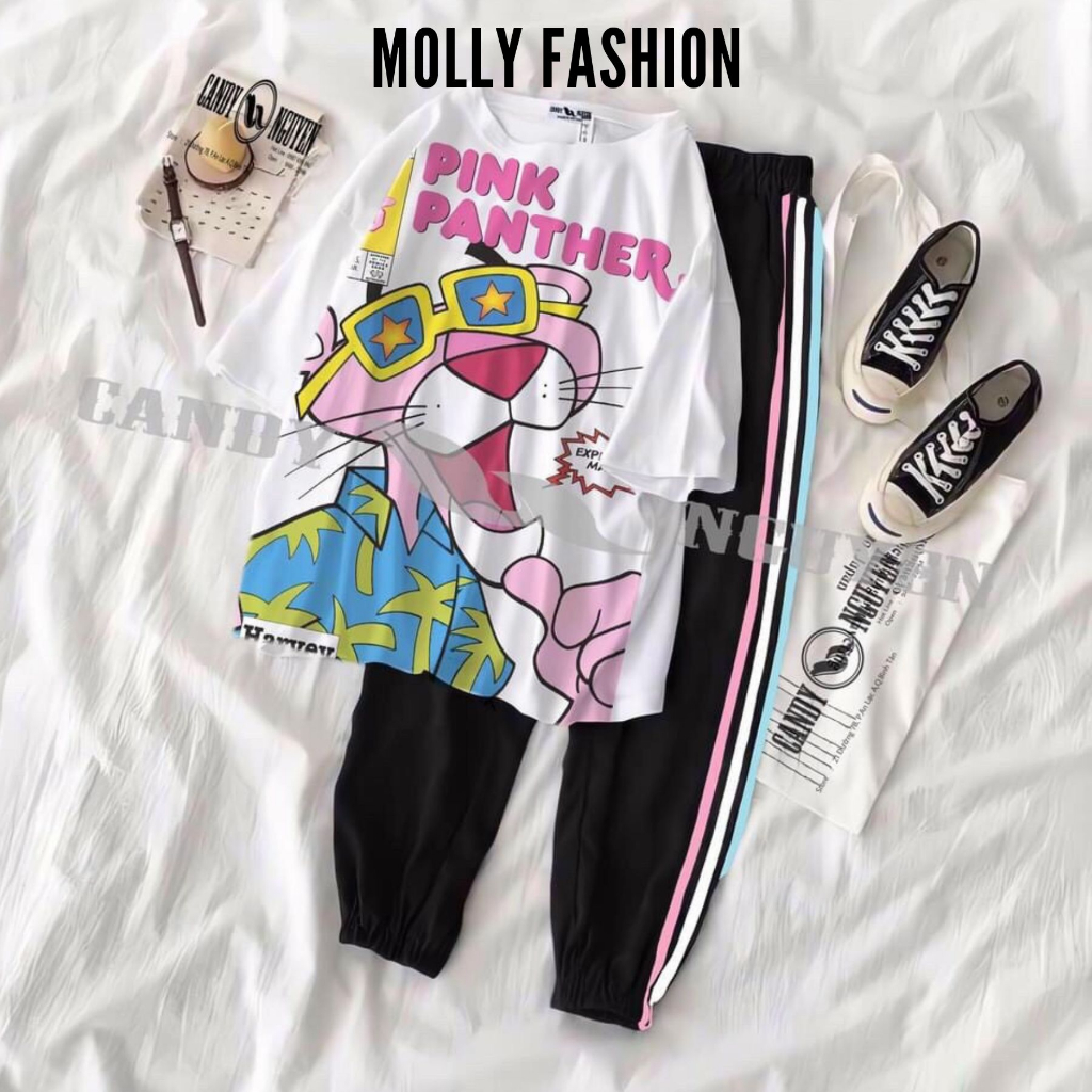 Set đồ bộ quần dài JOGGER ĐEN 3 SỌC NHIỀU MẪU ❤️ Bộ hoạt hình form rộng Freesize Unisex nam nữ Molly Fashion