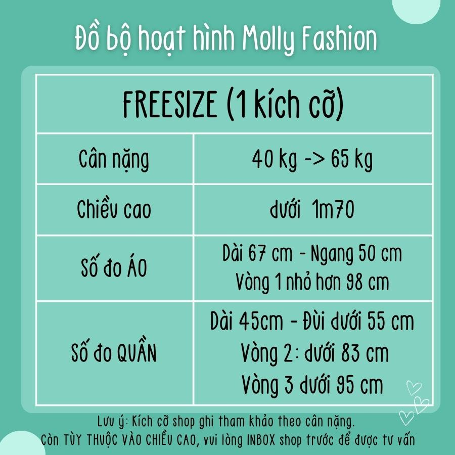 Set đồ bộ hoạt hình ❤️ Bộ mặc nhà Cartoon SHIN ĐỒ NGỦ Freesize nam nữ Molly Fashion