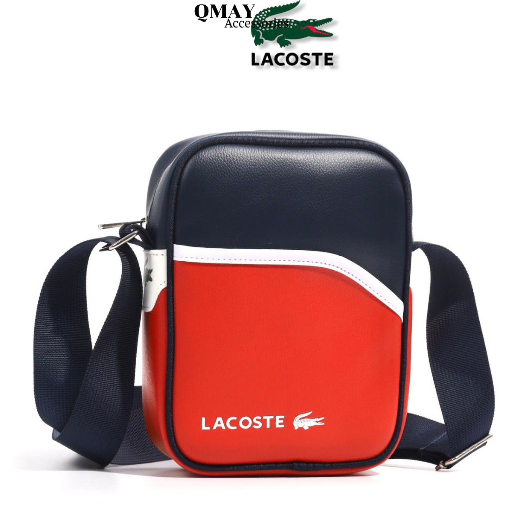 Túi Đeo Chéo Nam Nữ Lacoste Red Cao Cấp Chất Liệu Da Si Chống Thấm Nước Tuyệt Đối Full Tem Tag Size 22 x 18 x 5 cm