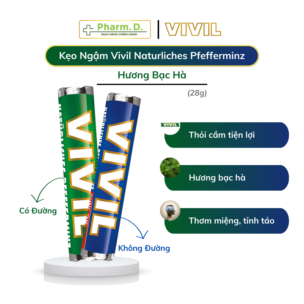 Kẹo Ngậm VIVIL Hương Bạc Hà Hỗ Trợ Sức Khỏe, Giảm Ho (Thỏi 28g)