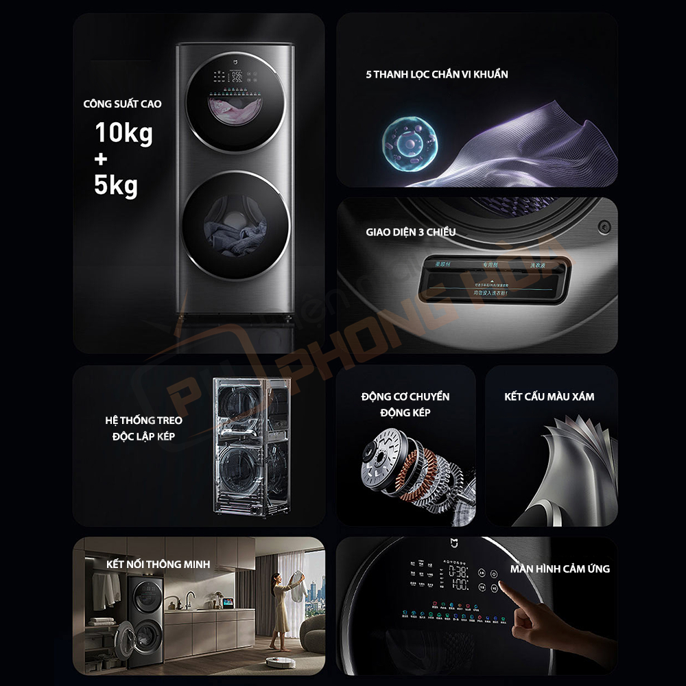 BẢN MÀU ĐEN-Máy Giặt Sấy 2 Tầng Xiaomi Mijia XM21 giặt 15Kg Sấy 7Kg