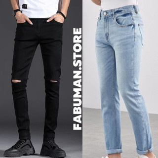 Quần jean nam skinny co dãn 4 chiều rách gối FABUMAN dáng skinny quần bò nam trơn cao cấp dáng ôm siêu chất hot 2023