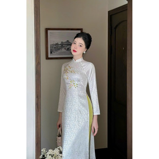 Áo dài cách tân THÊU HOA-LỤA GẤM HOA  sang chảnh