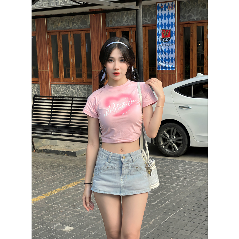 Aither Studio Áo Croptop DAY DREAMER Pink/White