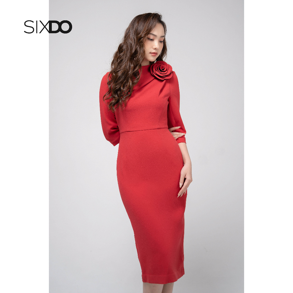 Đầm bút chì cổ thuyền sang trọng SIXDO (Boatneck Midi Woven Dress)