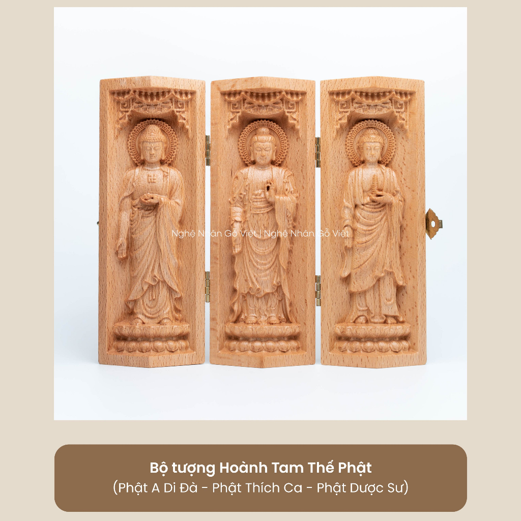 Hoành Tam Thế Phật - Bộ 3 Vị Phật Quá Khứ - Hiện Tại - Tương Lai - [TẶNG CHUỖI TRÀNG HẠT + TÚI NHUNG ĐỰNG TƯỢNG]