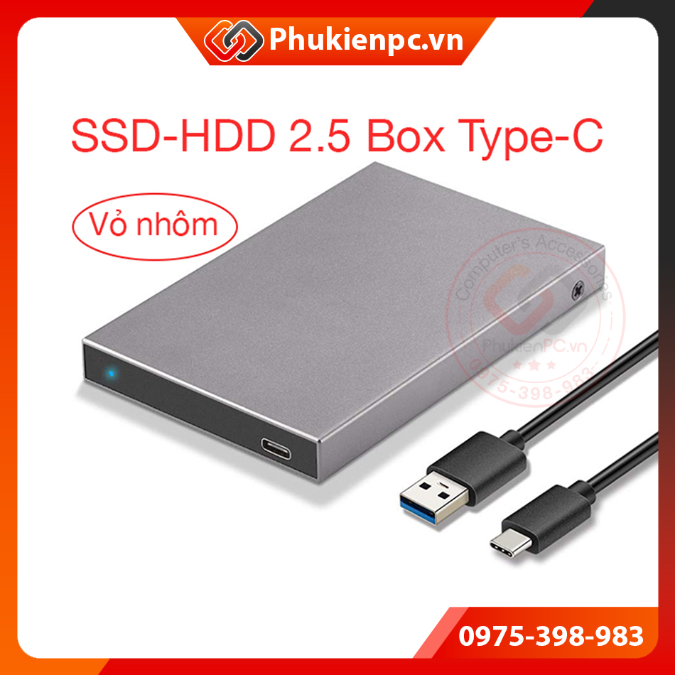 Box ổ cứng SSD HDD 2.5 to Type C vỏ nhôm hiệu SSK. Cho máy tính PC, Laptop kết nối ổ cứng SSD HDD SATA cắm ngoài qua USB