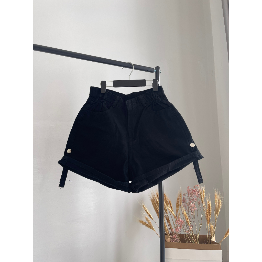 Quần jean short loang xắn lai chít eo lưng cao, Quần Đùi Bò