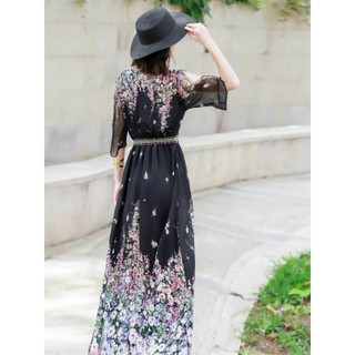 ĐẦM LỤA HOA CỔ V CAO CẤP