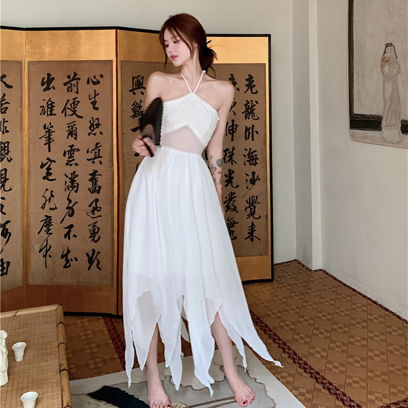 Váy trắng đi biển du lịch cao cấp dáng dài Quảng Châu nữ tính phong cách tiểu thư 8620 D7T1