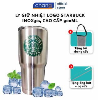 Ly Giữ Nhiệt LOGO STARBUCK 900ml Nắp Chống Tràn Tặng Kèm Bộ Phụ Kiện 2 Ống Hút Tái Sử Dụng Cọ Rửa Và Túi Đựng Tiện Lợi