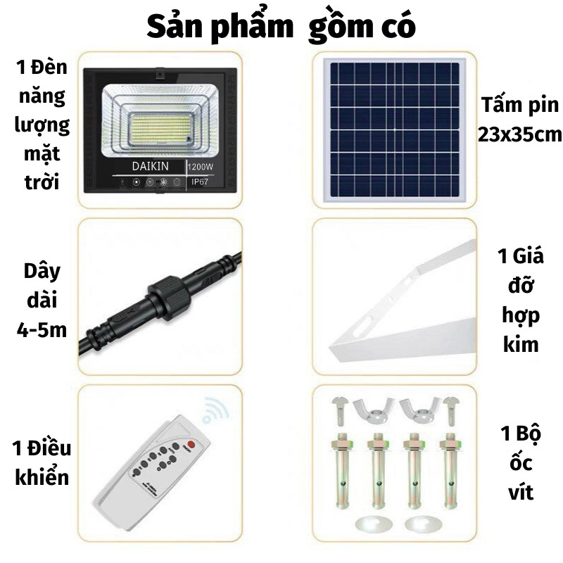 Đèn Năng Lượng Mặt Trời 1200W Chiếu Sáng Rộng Chống Nước Cao Cấp ĐÈN TOKI
