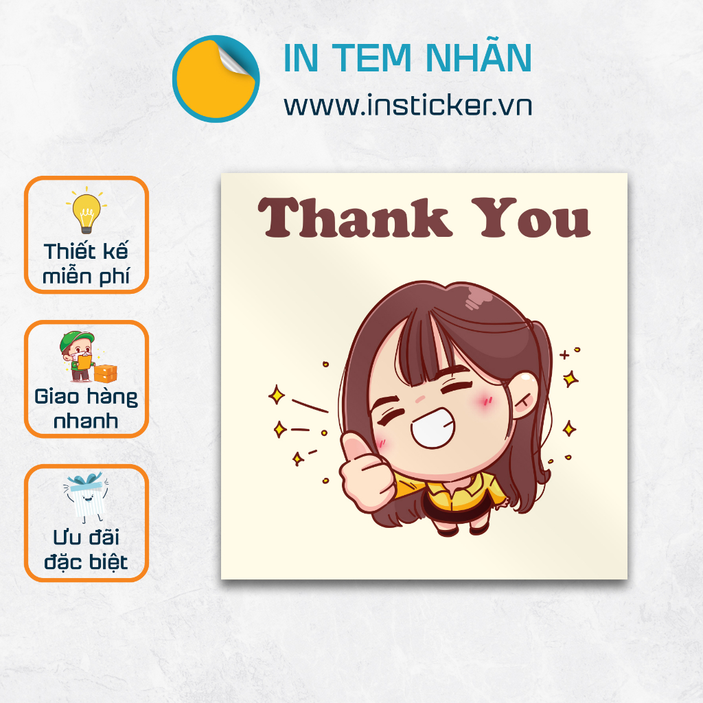 Combo 100 tem Decal giấy Chúc Ngon Miệng/Thank you, Kích thước 3cm, bế thành phẩm