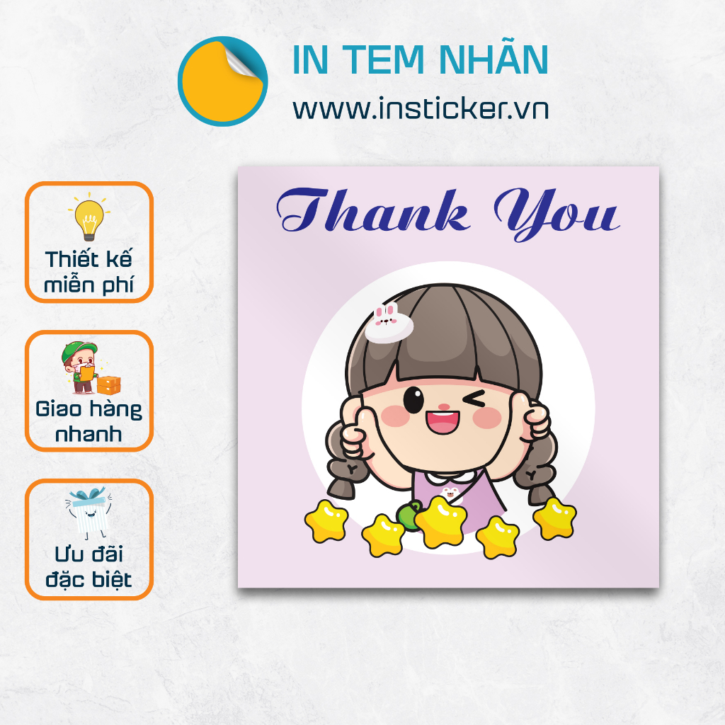 Combo 100 tem Decal giấy Chúc Ngon Miệng/Thank you, Kích thước 3cm, bế thành phẩm