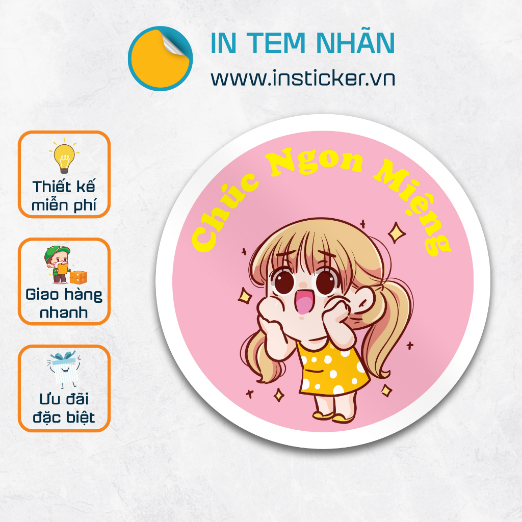 Combo 100 tem Decal giấy Chúc Ngon Miệng/Thank you, Kích thước 3cm, bế thành phẩm