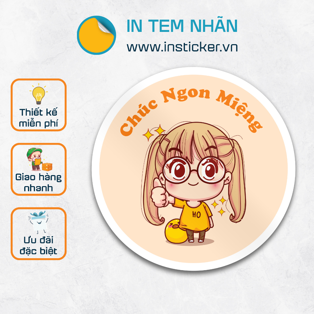 Combo 100 tem Decal giấy Chúc Ngon Miệng/Thank you, Kích thước 3cm, bế thành phẩm