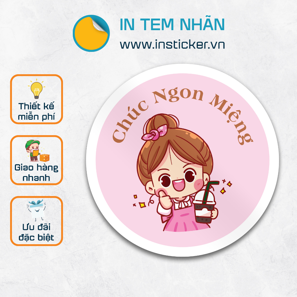 Combo 100 tem Decal giấy Chúc Ngon Miệng/Thank you, Kích thước 3cm, bế thành phẩm