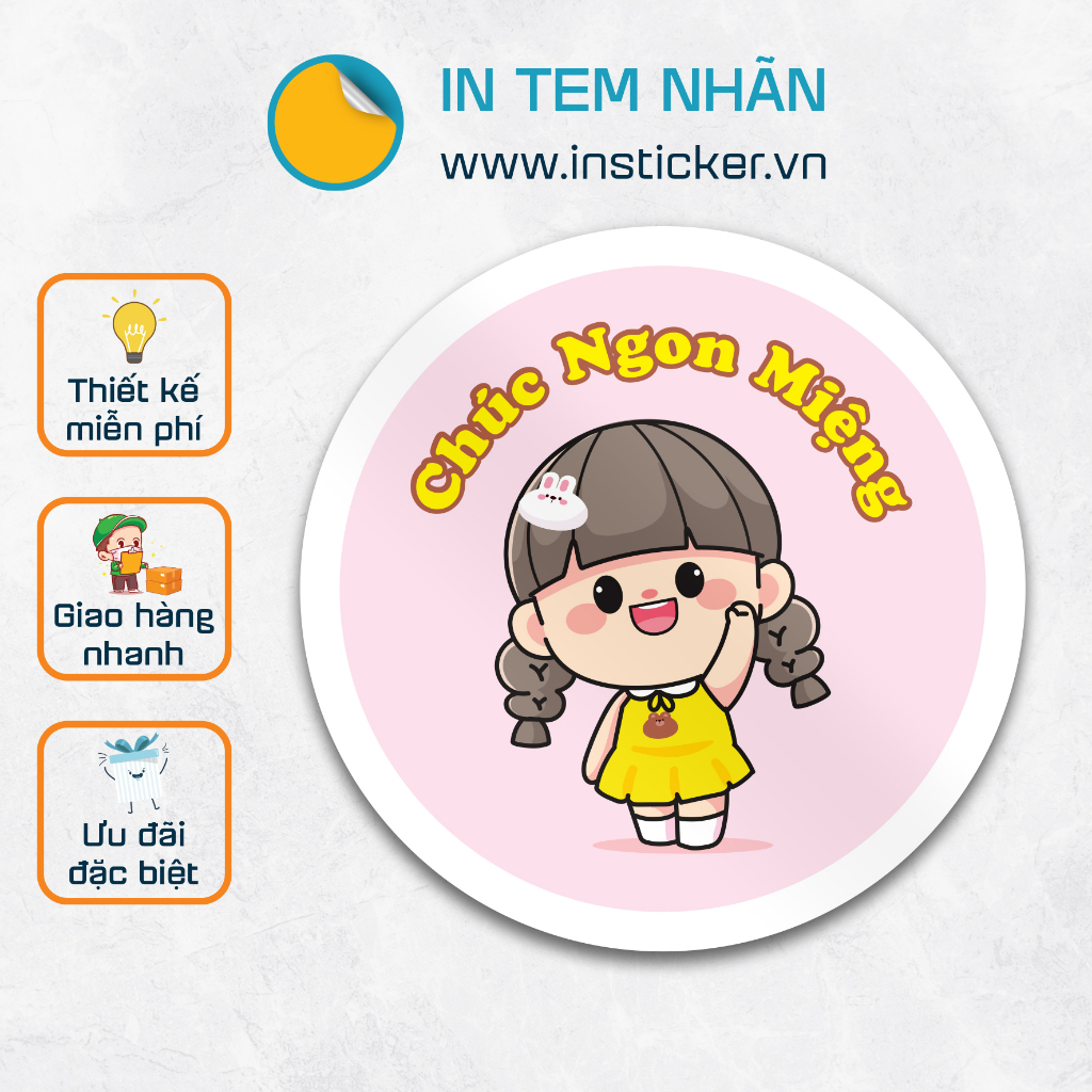Combo 100 tem Decal giấy Chúc Ngon Miệng/Thank you, Kích thước 3cm, bế thành phẩm
