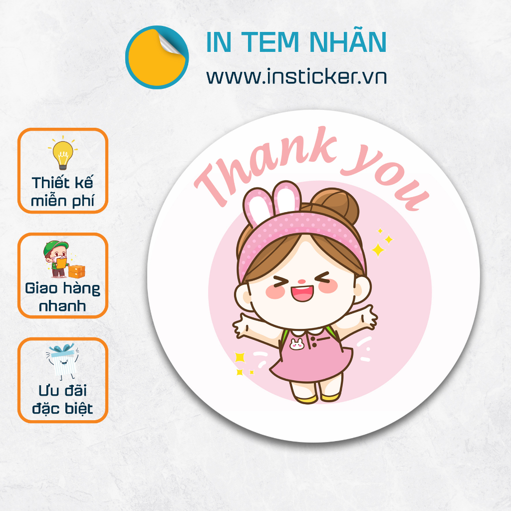 Combo 100 tem Decal giấy Chúc Ngon Miệng/Thank you, Kích thước 3cm, bế thành phẩm