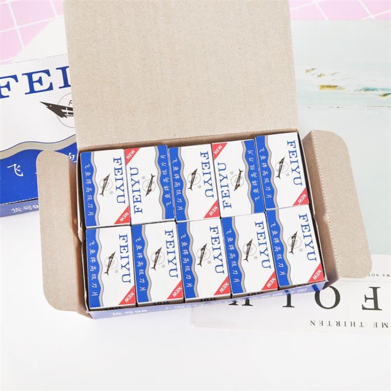 Hộp 10 lưỡi dao lam Feiyu cạo râu, lông tiện dụng cho spa salon thẩm mỹ viện hàng nội địa chuyên dùng cho barber Trung