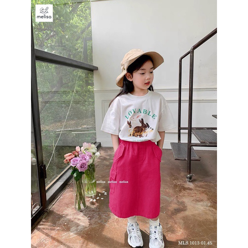 Set chân váy kaki bé gái. Set áo thỏ cotton 4C kèm chân váy kaki dáng dài túi hộp xịn xót 12-40kg Melisa