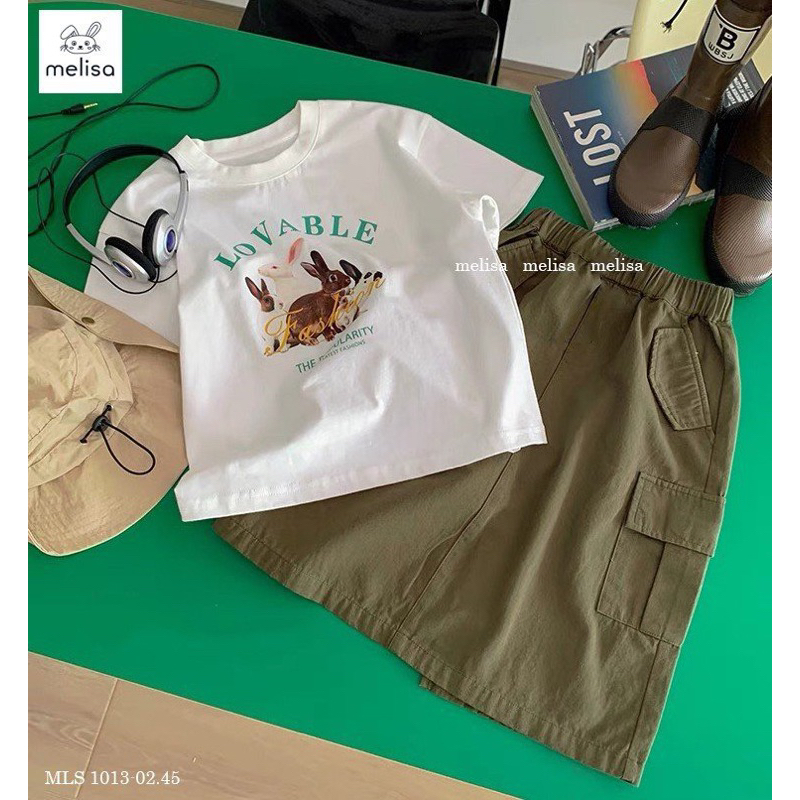 Set chân váy kaki bé gái. Set áo thỏ cotton 4C kèm chân váy kaki dáng dài túi hộp xịn xót 12-40kg Melisa