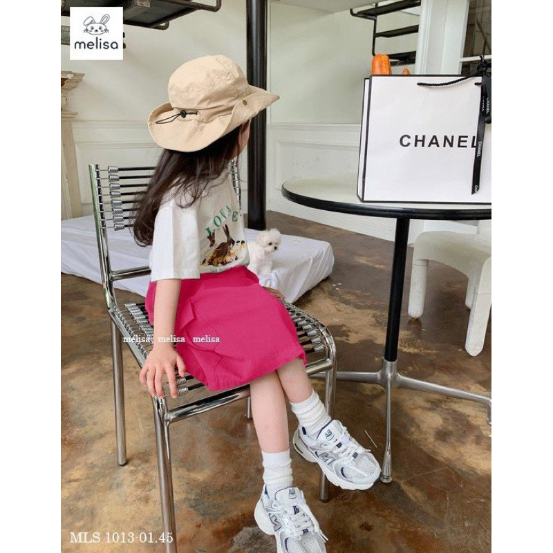 Set chân váy kaki bé gái. Set áo thỏ cotton 4C kèm chân váy kaki dáng dài túi hộp xịn xót 12-40kg Melisa