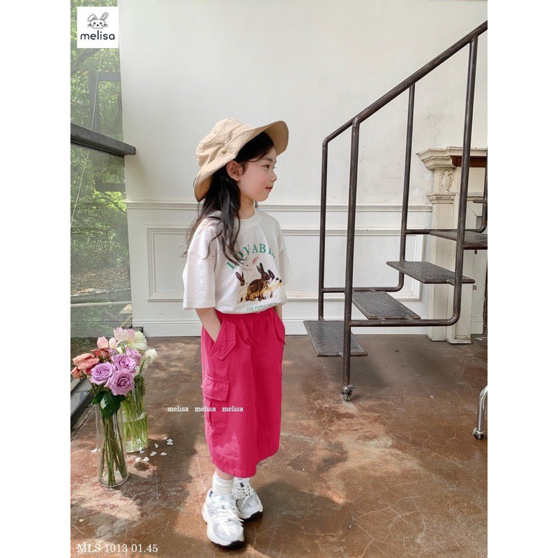 Set chân váy kaki bé gái. Set áo thỏ cotton 4C kèm chân váy kaki dáng dài túi hộp xịn xót 12-40kg Melisa