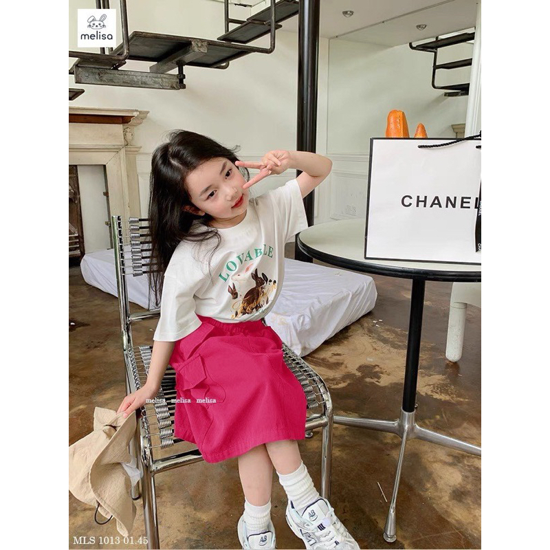 Set chân váy kaki bé gái. Set áo thỏ cotton 4C kèm chân váy kaki dáng dài túi hộp xịn xót 12-40kg Melisa