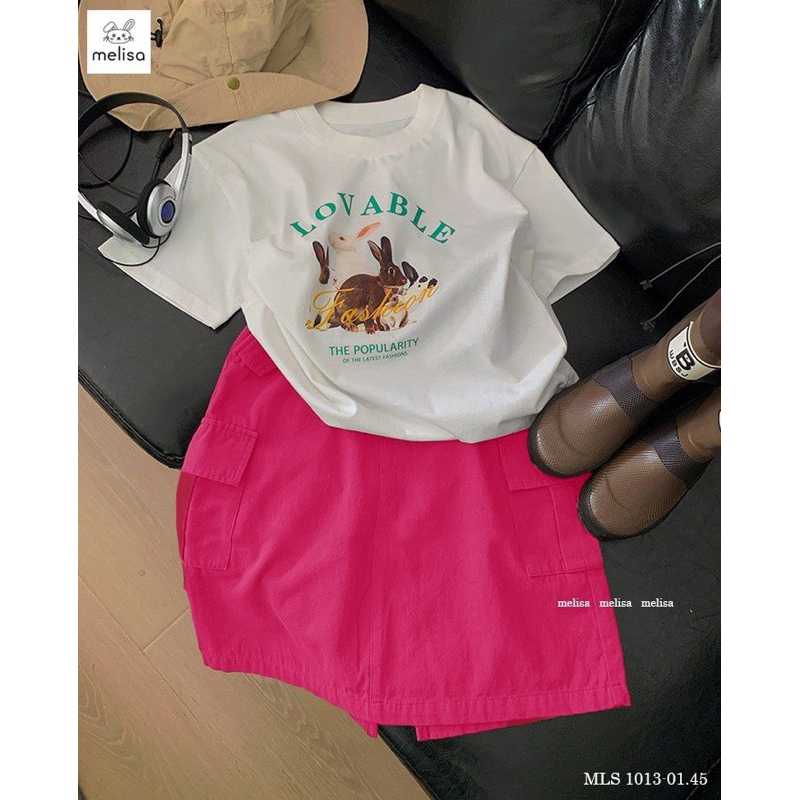 Set chân váy kaki bé gái. Set áo thỏ cotton 4C kèm chân váy kaki dáng dài túi hộp xịn xót 12-40kg Melisa