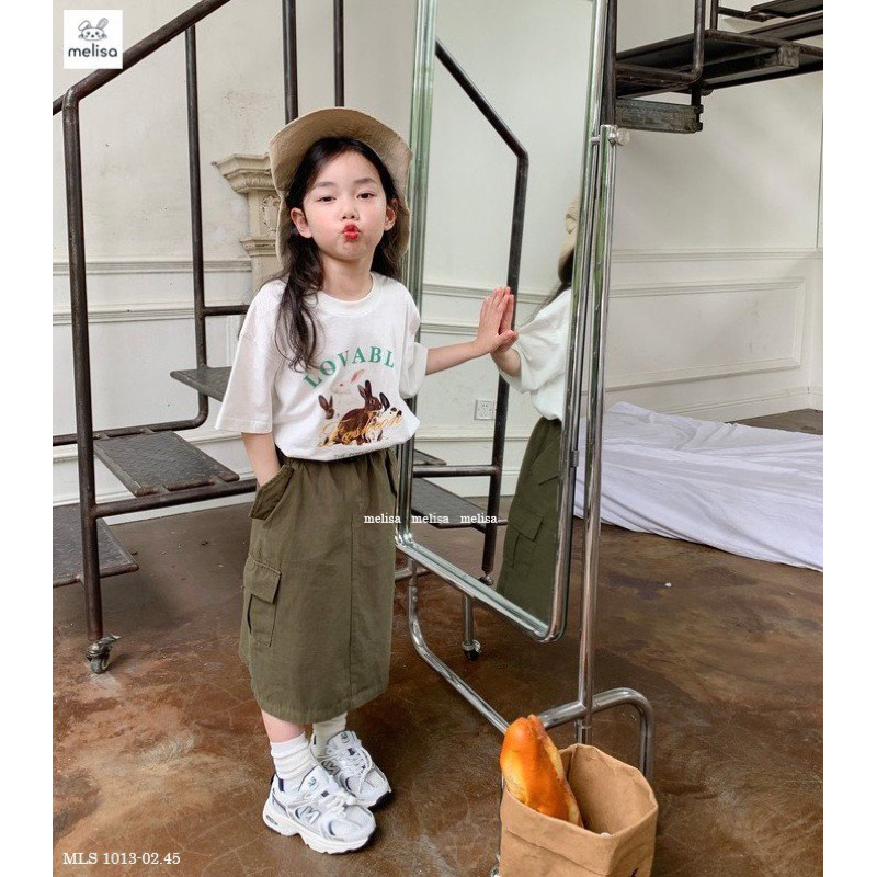 Set chân váy kaki bé gái. Set áo thỏ cotton 4C kèm chân váy kaki dáng dài túi hộp xịn xót 12-40kg Melisa