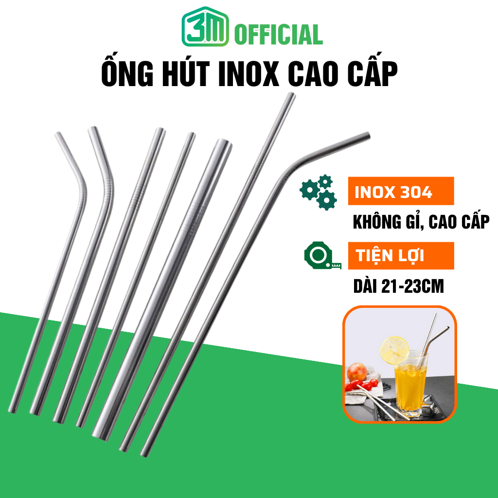 Ống Hút Inox 304 Cao Cấp Thép Không Gỉ Có Thể Tái Chế Sử Dụng Bảo Vệ Sức Khỏe Thân Thiện Với Môi Trường