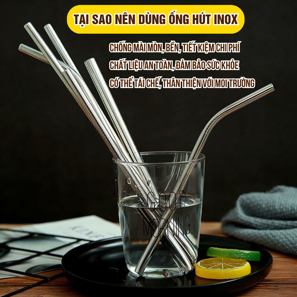 Ống Hút Inox 304 Cao Cấp Thép Không Gỉ Có Thể Tái Chế Sử Dụng Bảo Vệ Sức Khỏe Thân Thiện Với Môi Trường