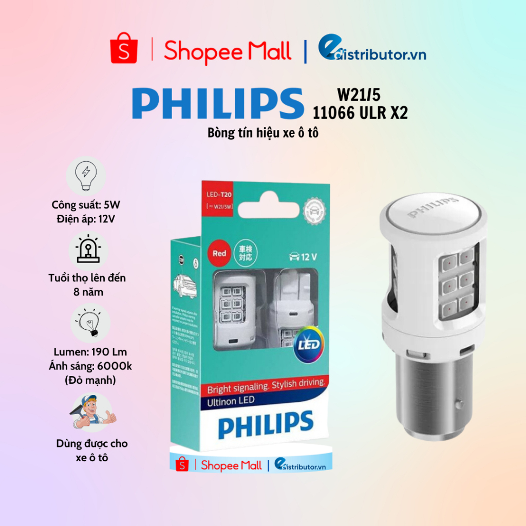 Bóng Đèn Tín Hiệu Xe Hơi Philips T10 11961CU60X2 12V 6000K (Trắng) - 100% chính hãng