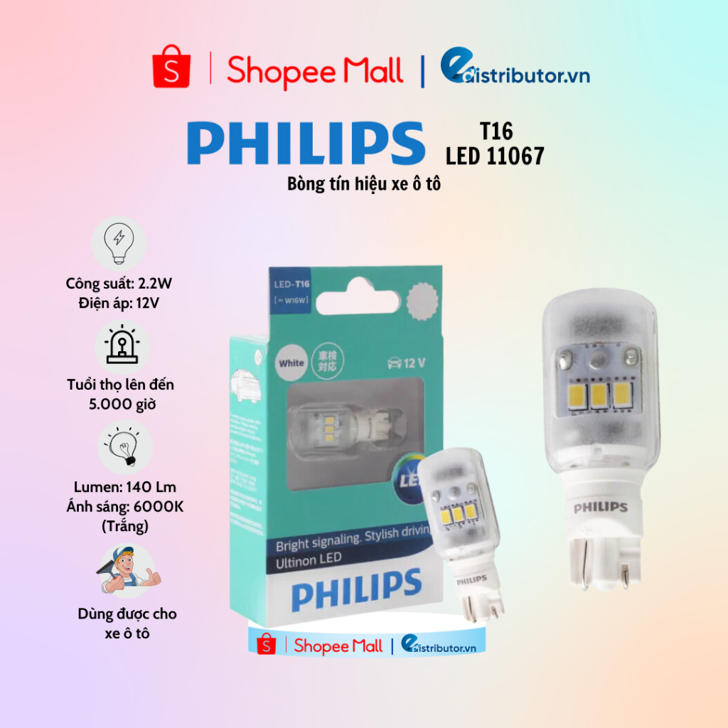 Bóng Đèn Tín Hiệu Xe Hơi Philips T10 11961CU60X2 12V 6000K (Trắng) - 100% chính hãng