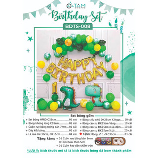 Set trang trí sinh nhật khủng long tông Xanh lá - Vàng (Số theo tuổi) SSN-BDTS-008_TAN