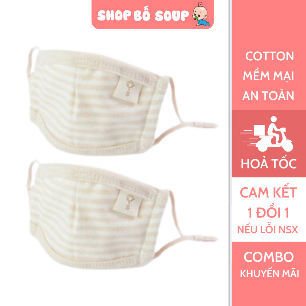 Khẩu trang cho bé vải Cotton hữu cơ cao cấp điều chỉnh quai đeo dễ dàng Shop Bố Soup