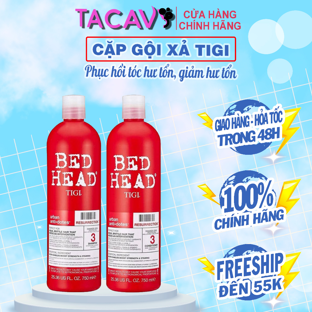 Dầu gội Tigi Bedhead 750ML - Cặp gội xả Tigi Đỏ phục hồi tóc hư tổn cấp độ 3, giảm gãy rụng