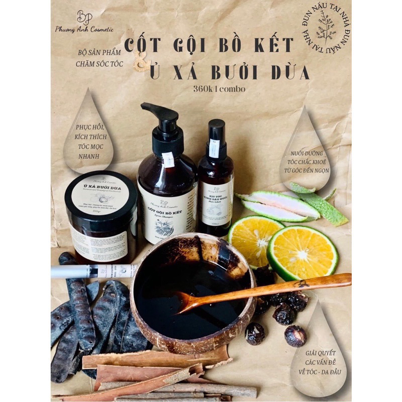 Combo cốt gội đầu bồ kết Phương Anh cosmetic