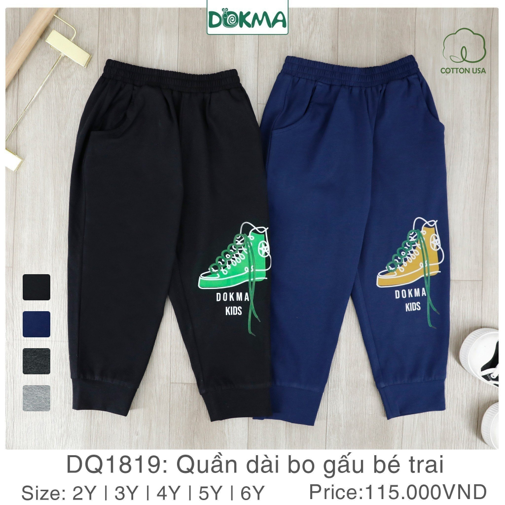Quần dài bo gấu bé trai Dokma vải cotton mỏng DQ1099 DQ1819