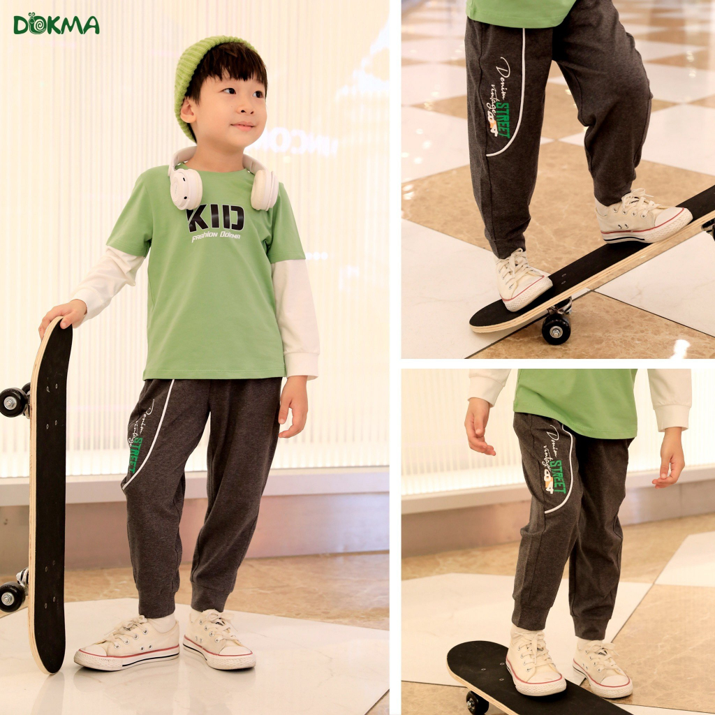 Quần dài bo gấu bé trai Dokma vải cotton mỏng DQ1823 DQ1914